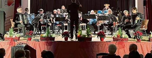 Akkordeonorchester spielt auf der Bühne.