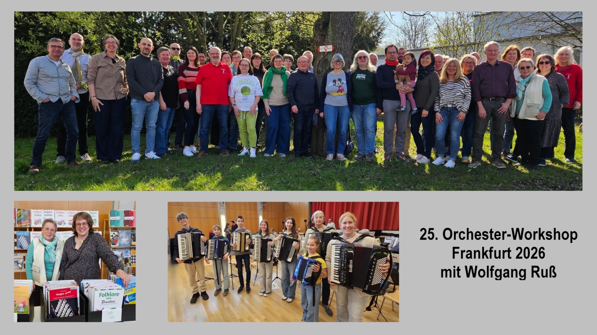Die Mitwirkenden des Workshops – Wolfgang Ruß, Orchester, Nachwuchs und Wiedereinsteigerinnen, Stefanie und Angelika Dalhof (Amusiko)